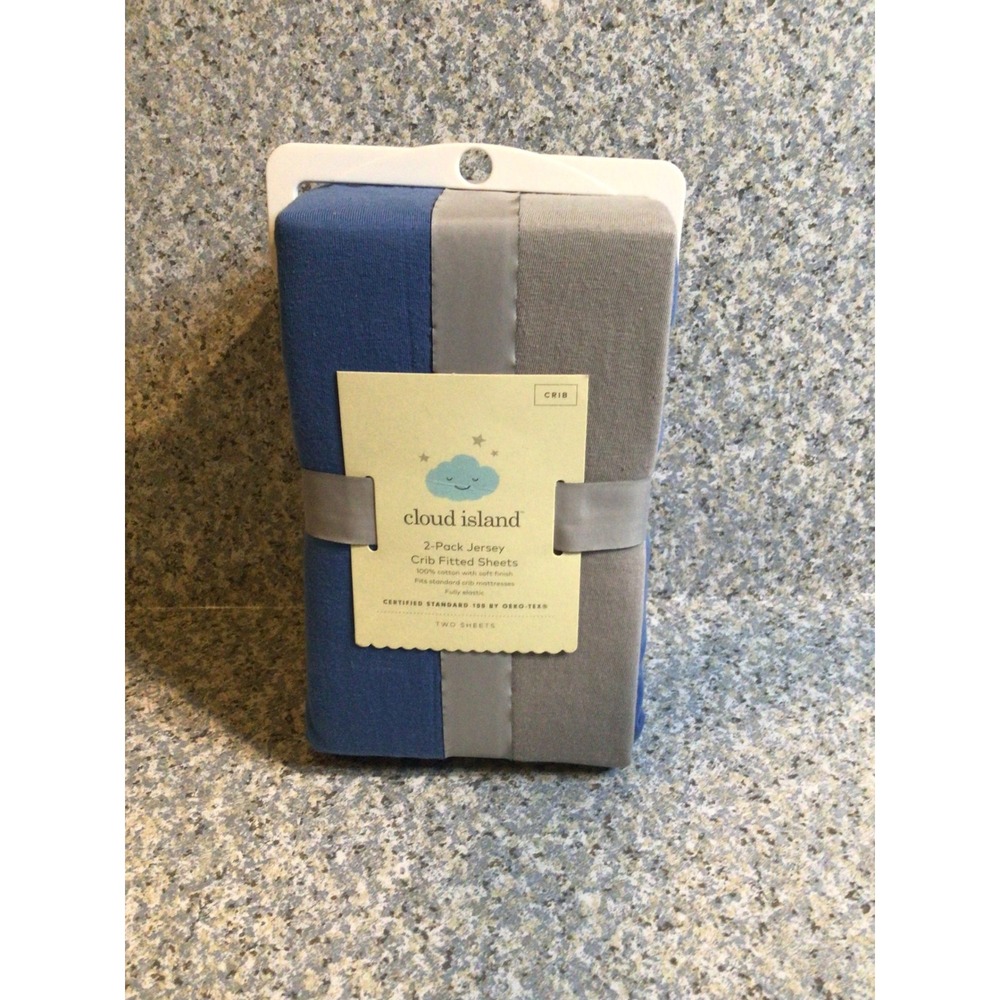 Cloud Island 2 Pack Jersey Crib Fitted Sheets Blue Grey 100% Cotton OEKO-TEX